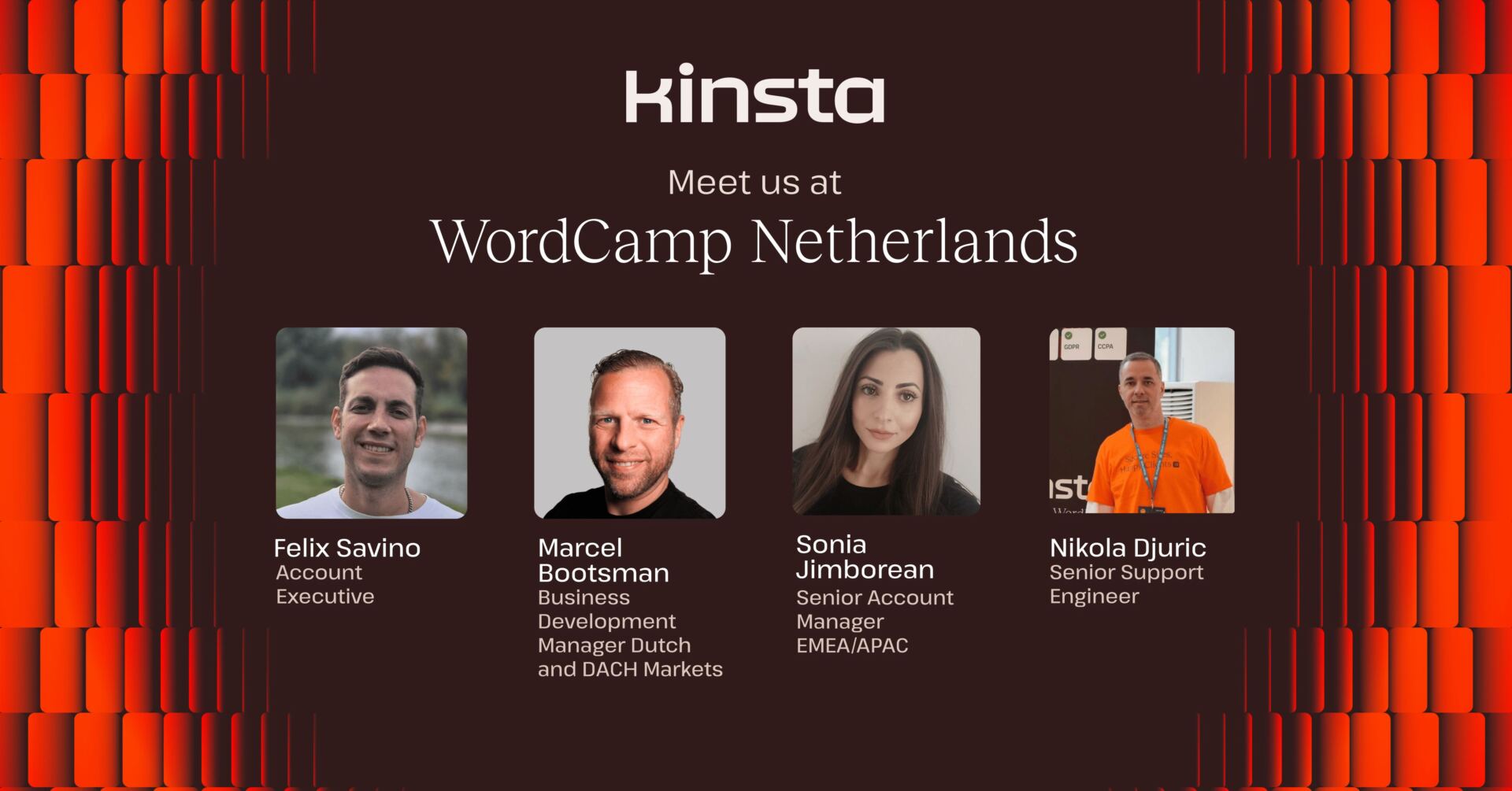 Picture of Kinsta representatives attending WordCamp Netherlands 2024