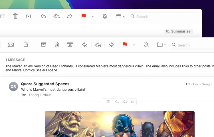 Apple Intelligence summary feature in macOS Mail