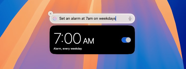 Siri setting an alarm on weekdays in macOS