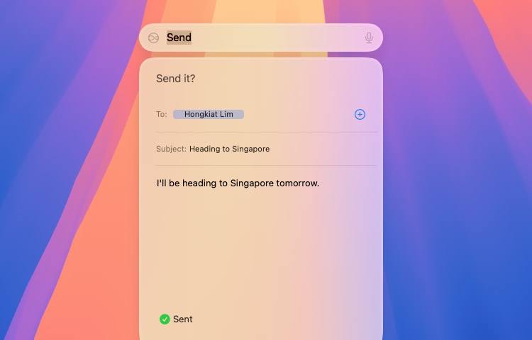 Siri sending an email in macOS