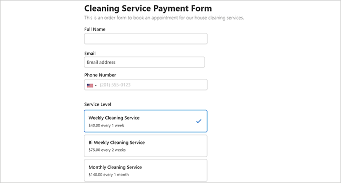 Cleaning services form preview