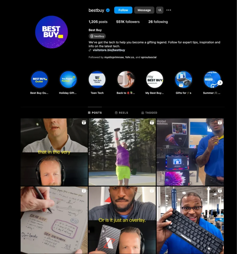 Screenshot of Best Buy’s Instagram profile