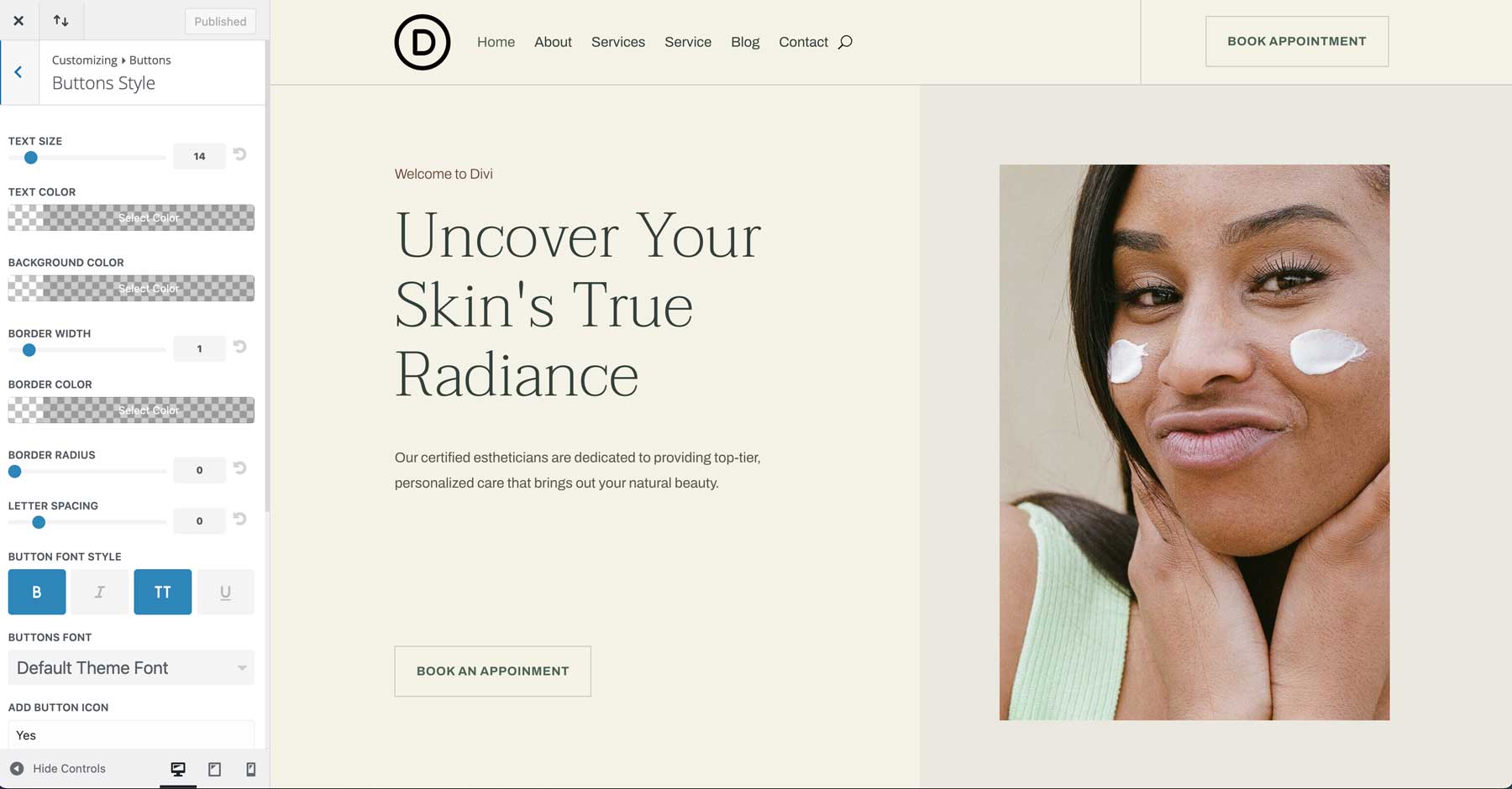 Esthetician starter site for Divi