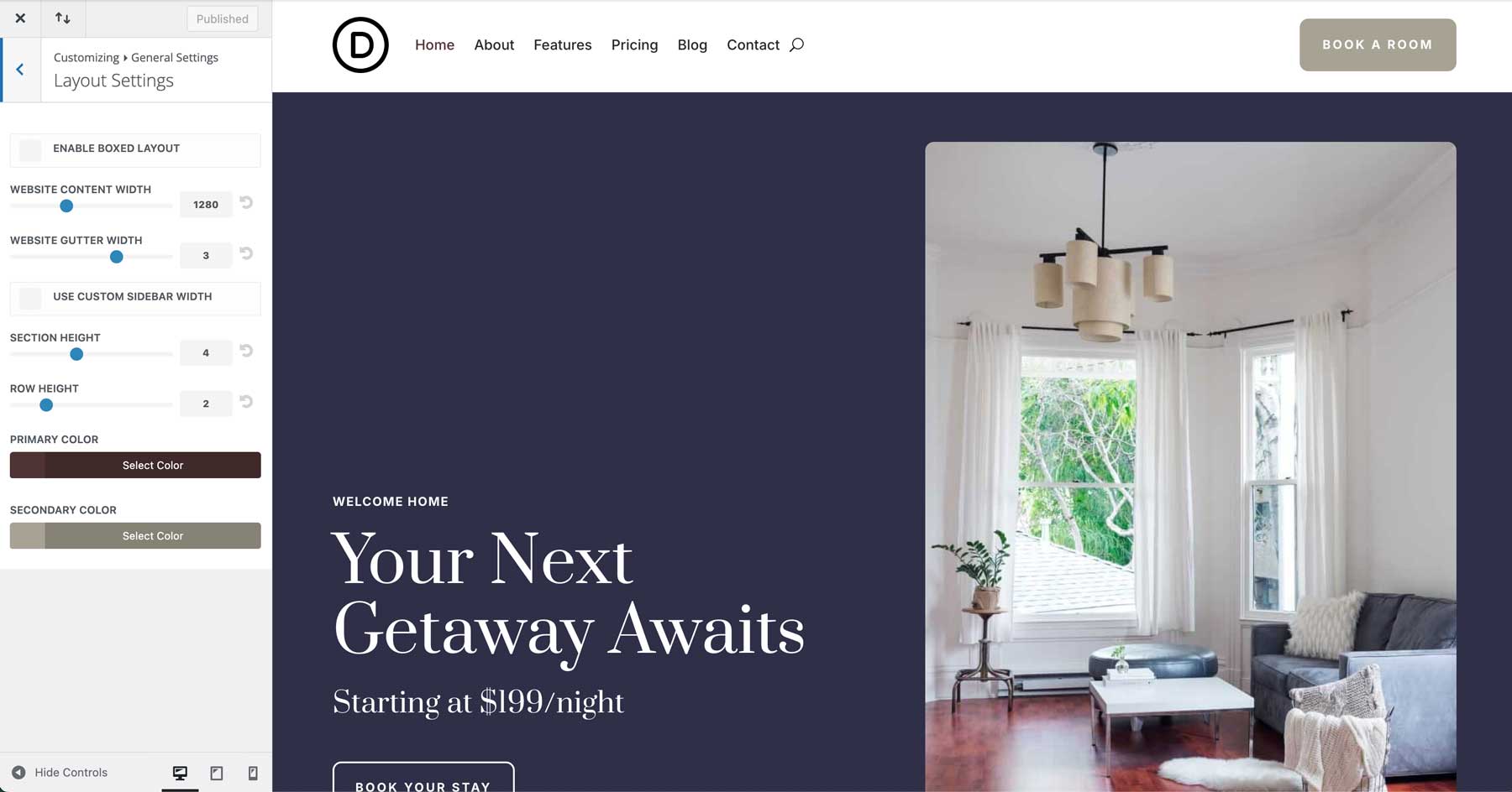 bed and breakfast starter site for Divi