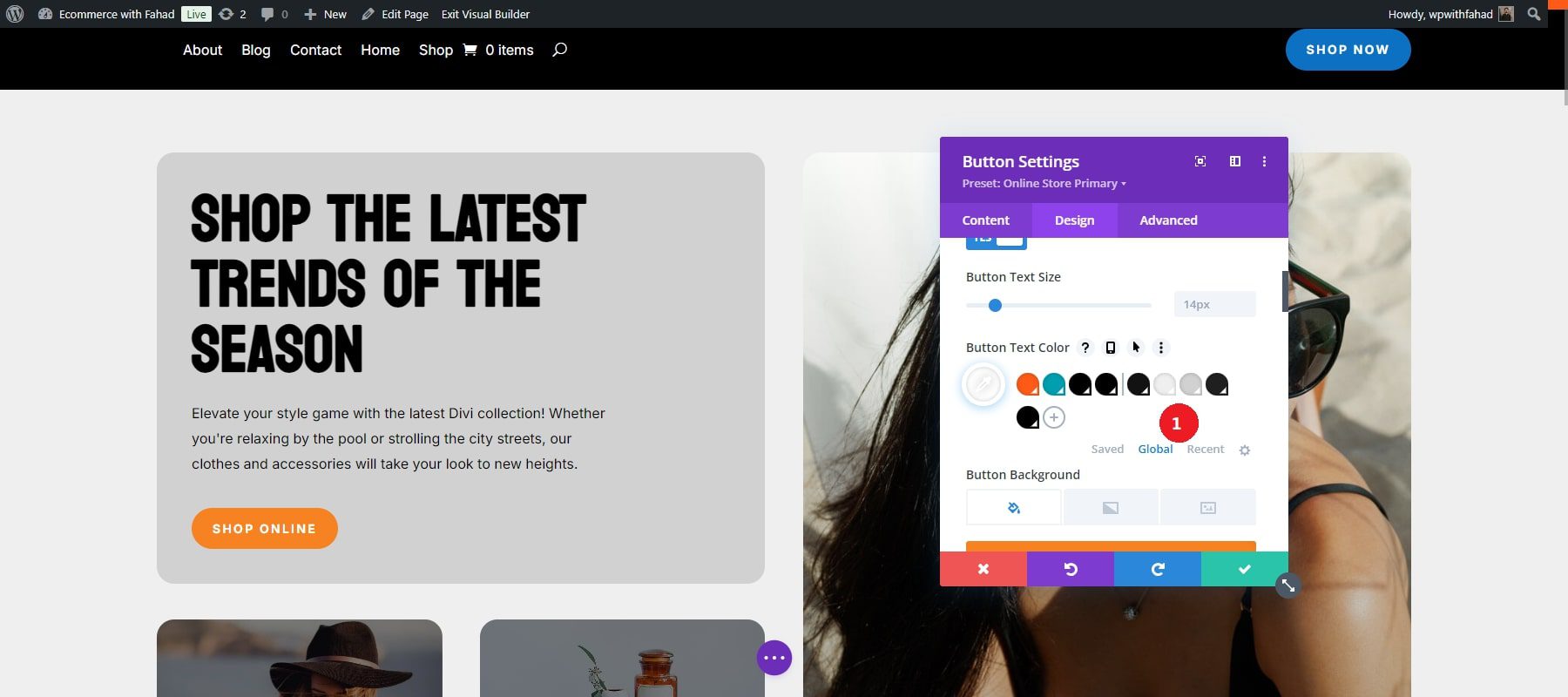 divi ecommerce button global colors