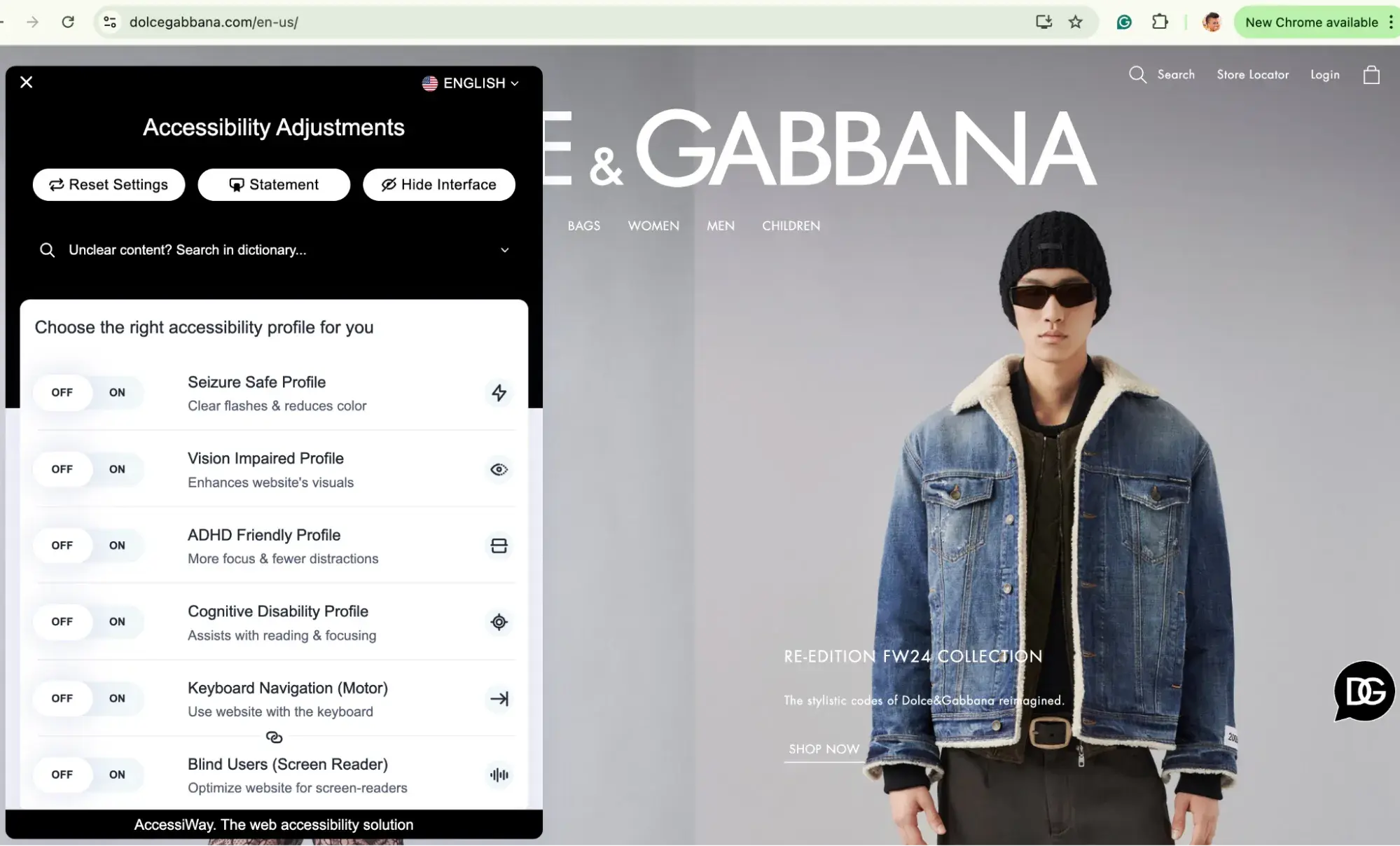 inclusive ecommerce website examples: Dolce & Gabbana