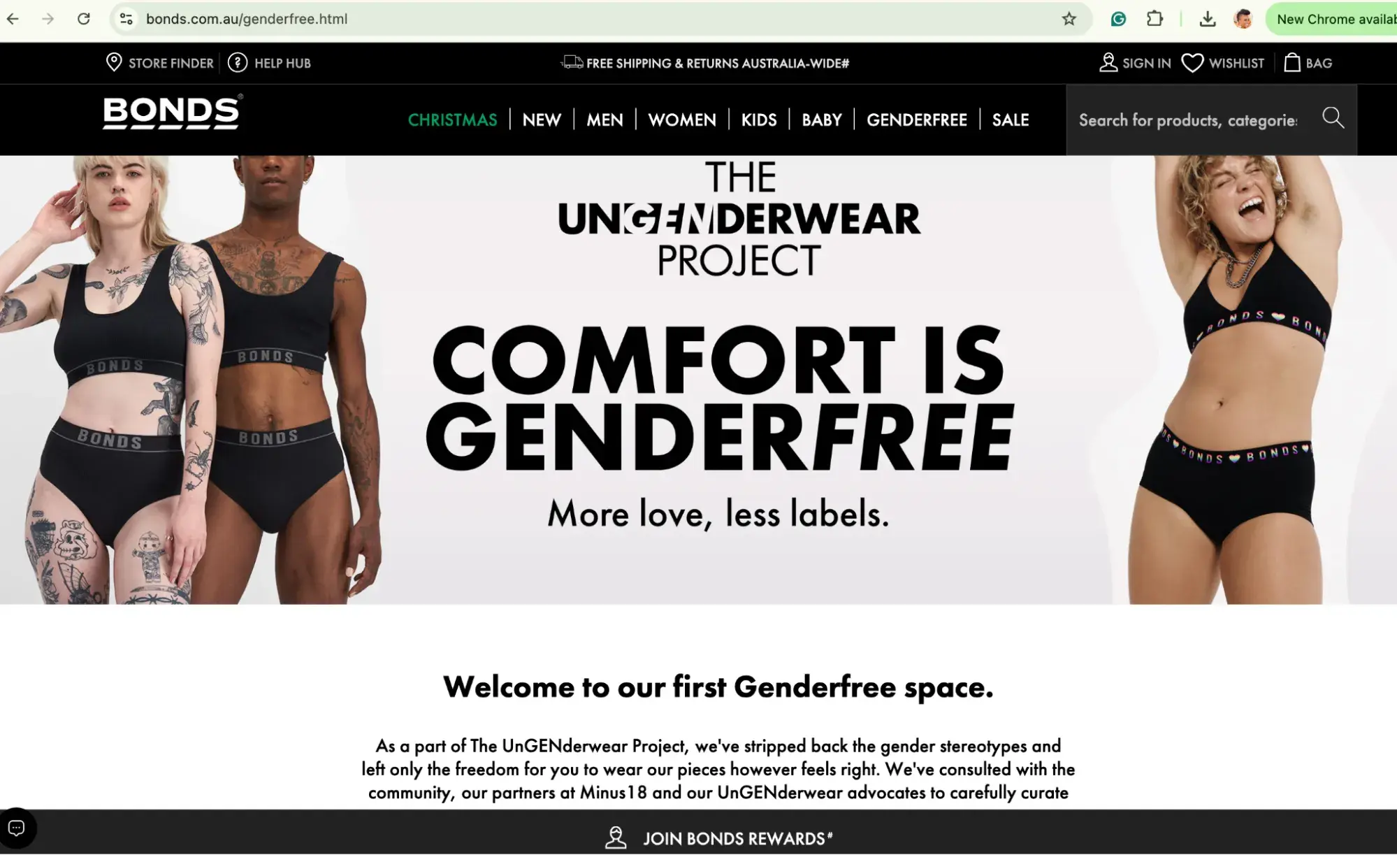 inclusive ecommerce website examples: Bonds