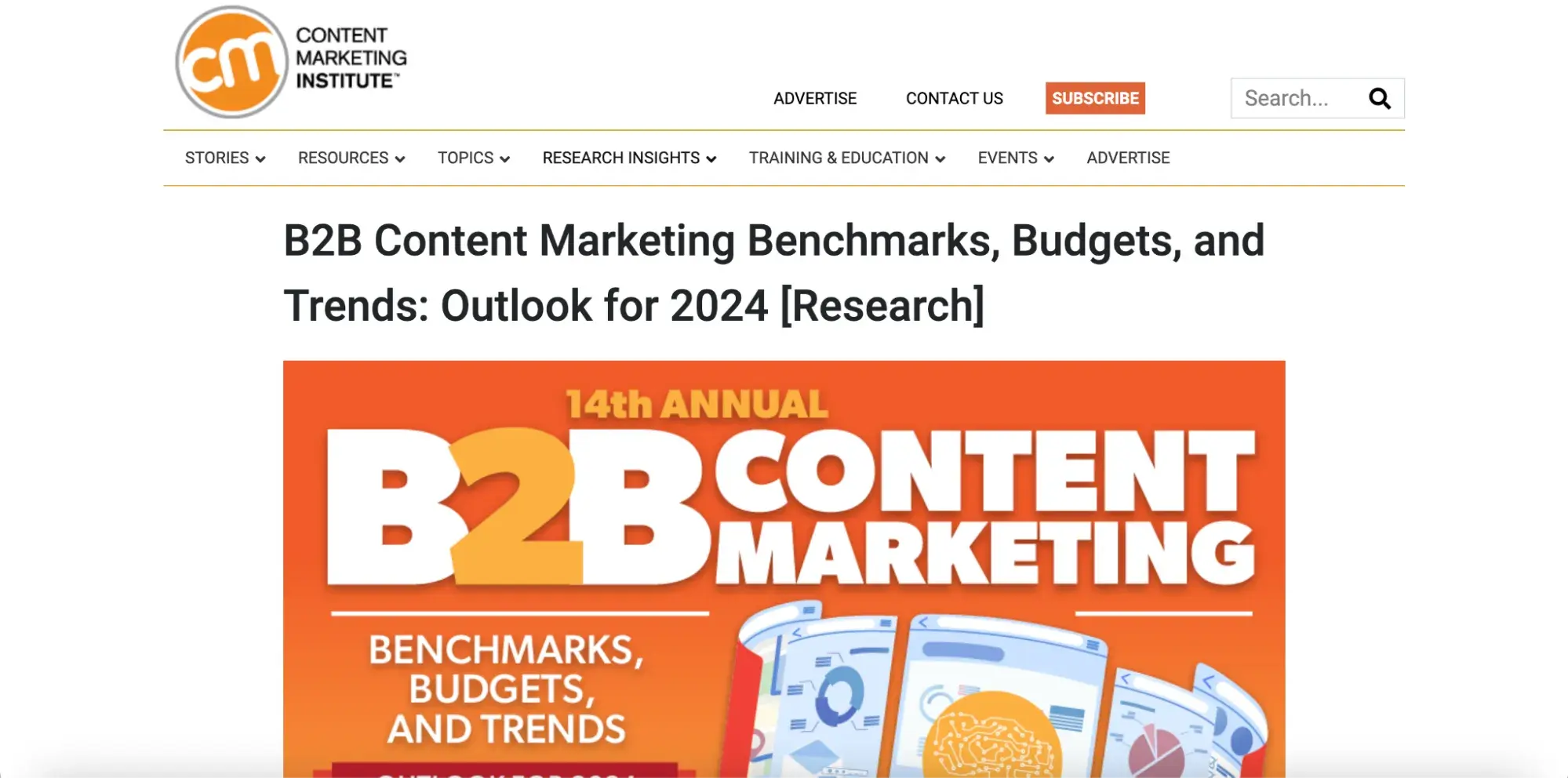 screenshot of the Content Marketing Institute’s blog