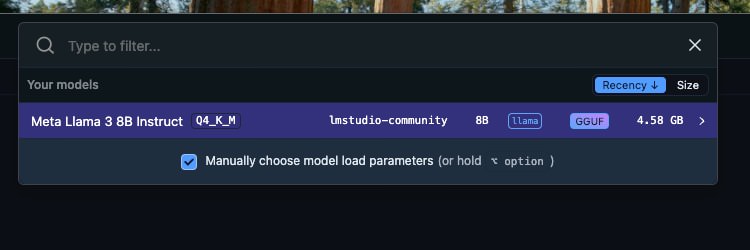 LM Studio load model interface