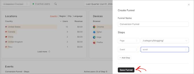 OnePageGA custom funnel