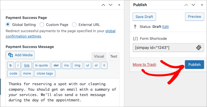 publish payment form