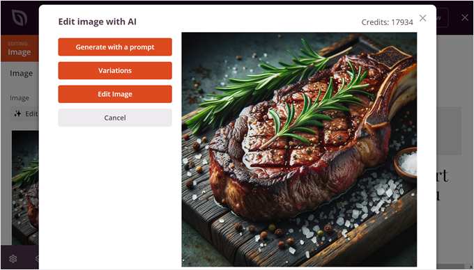 Options to edit an AI image with SeedProd