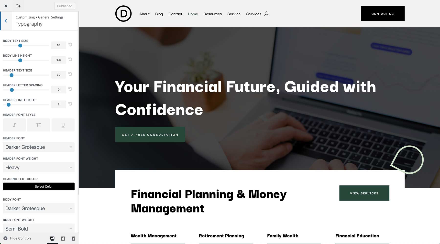 Financial Advisor starter site for Divi