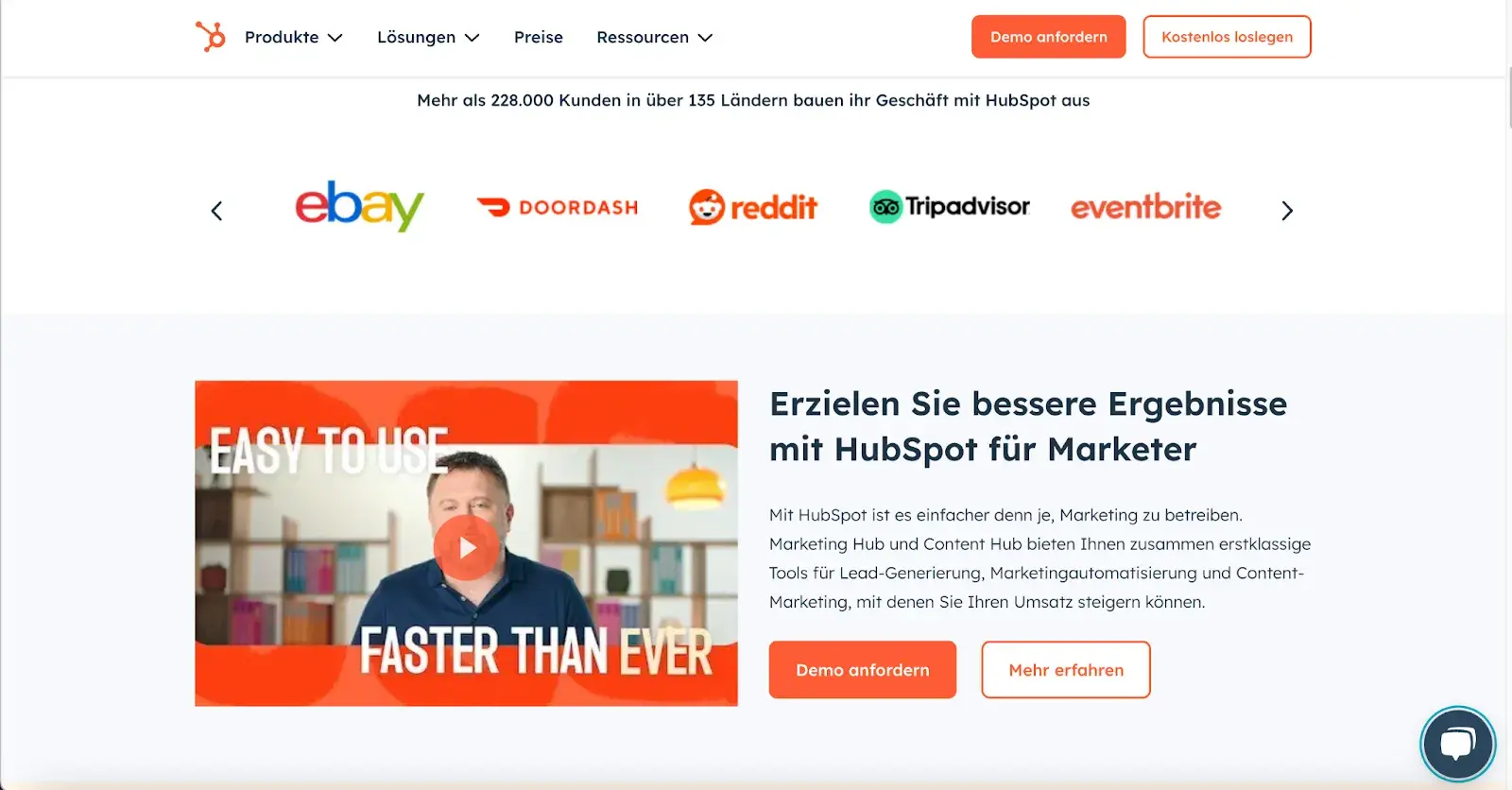 HubSpot’s homepage translated from English to German