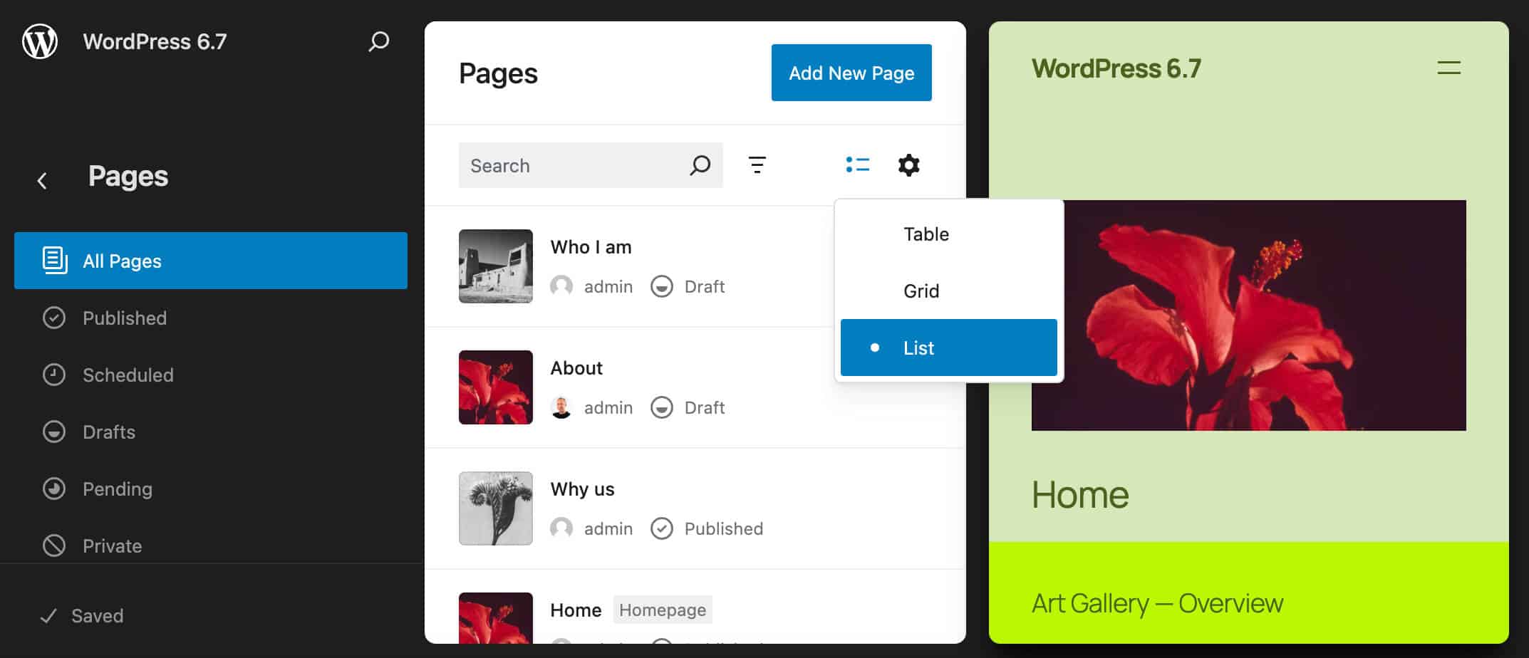 List of layouts in WordPress 6.7