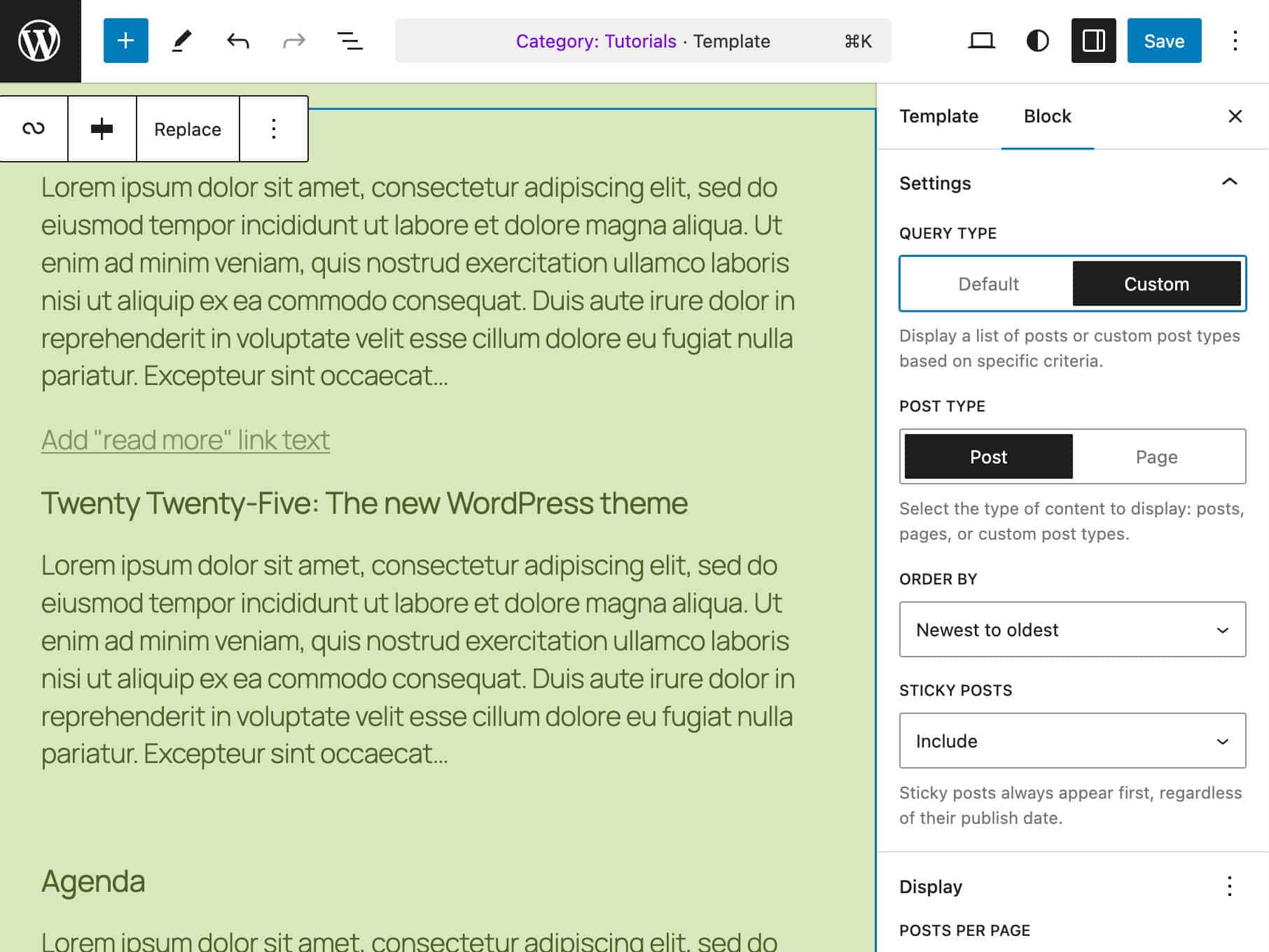 The Query Type control in WordPress 6.7