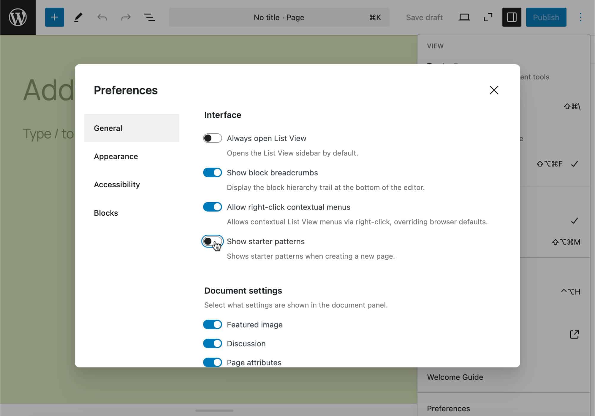 Disable the Choose a pattern modal in WordPress 6.7