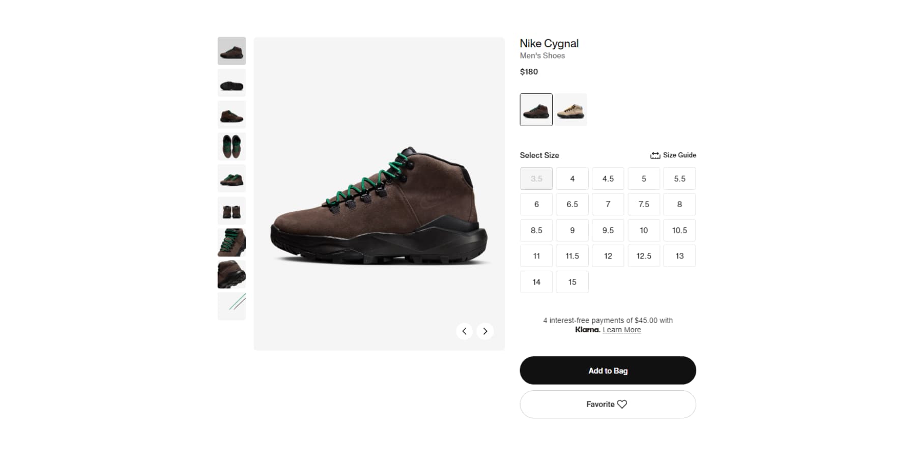 A screenshot of Nike's product pages