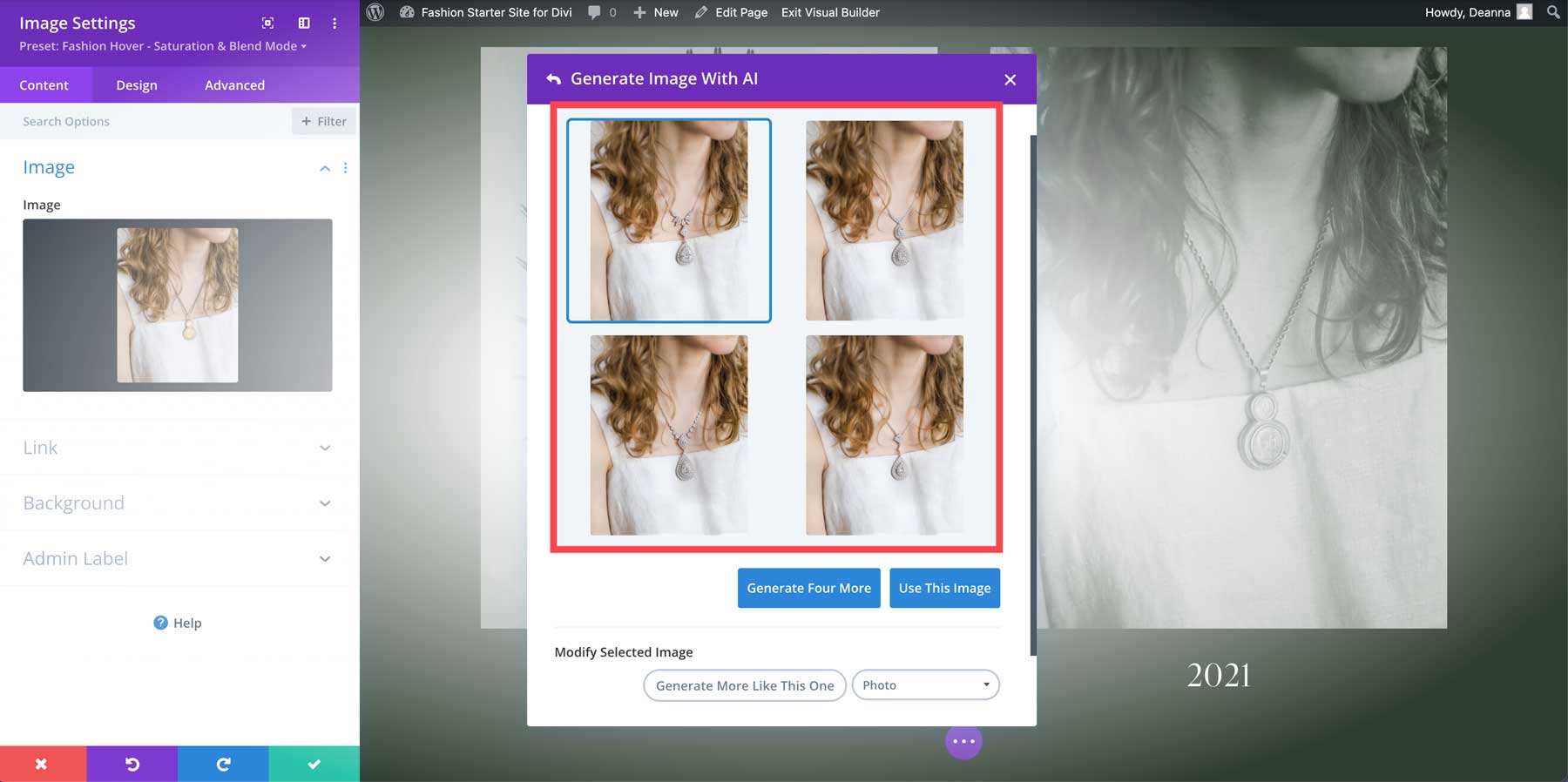 Divi AI image generation