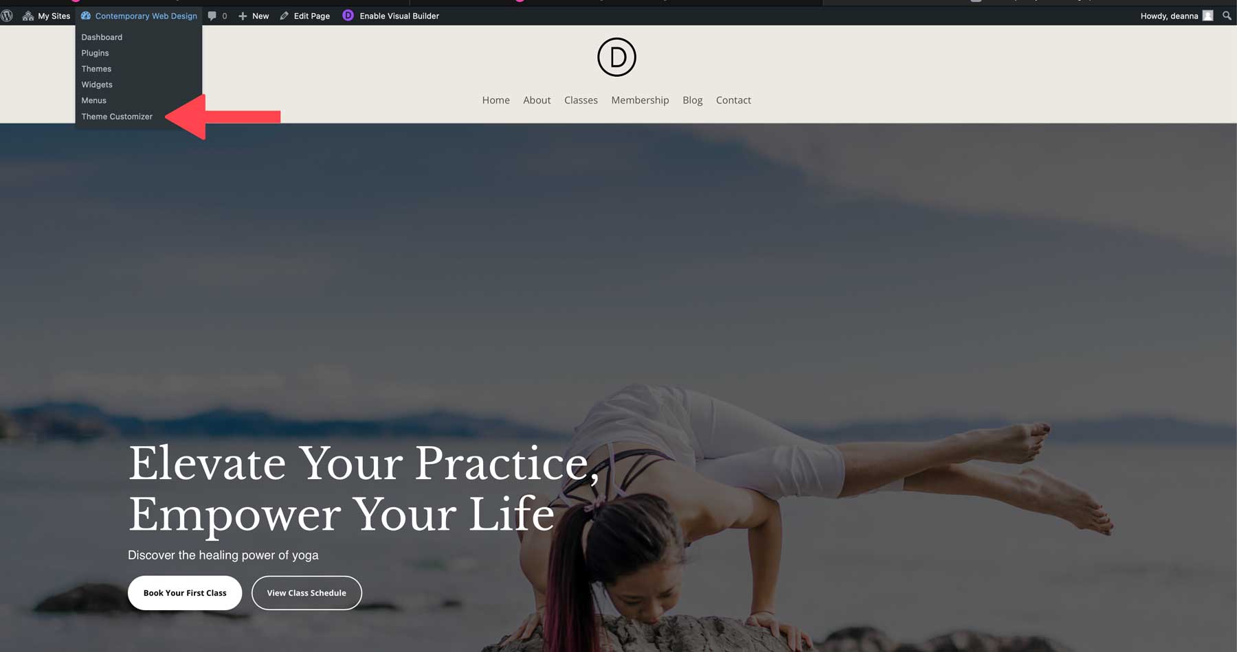 Yoga starter site for Divi