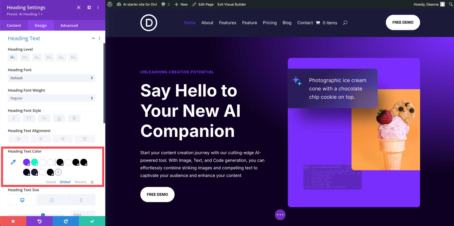 AI starter site for Divi