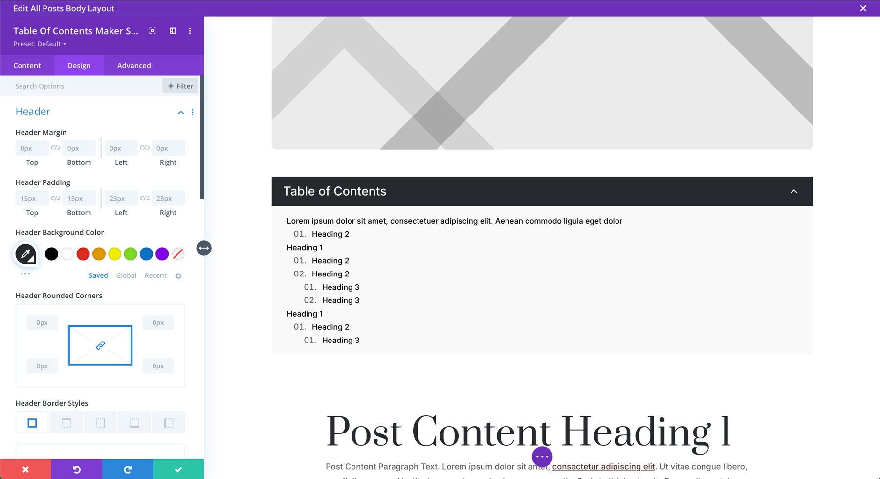 TOC design settings