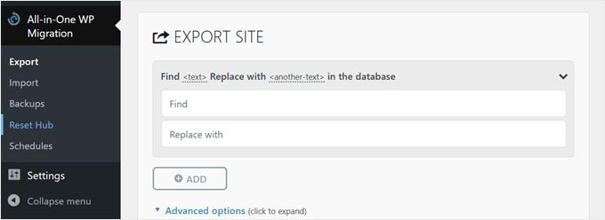All in One WP Migration's search and replace feature