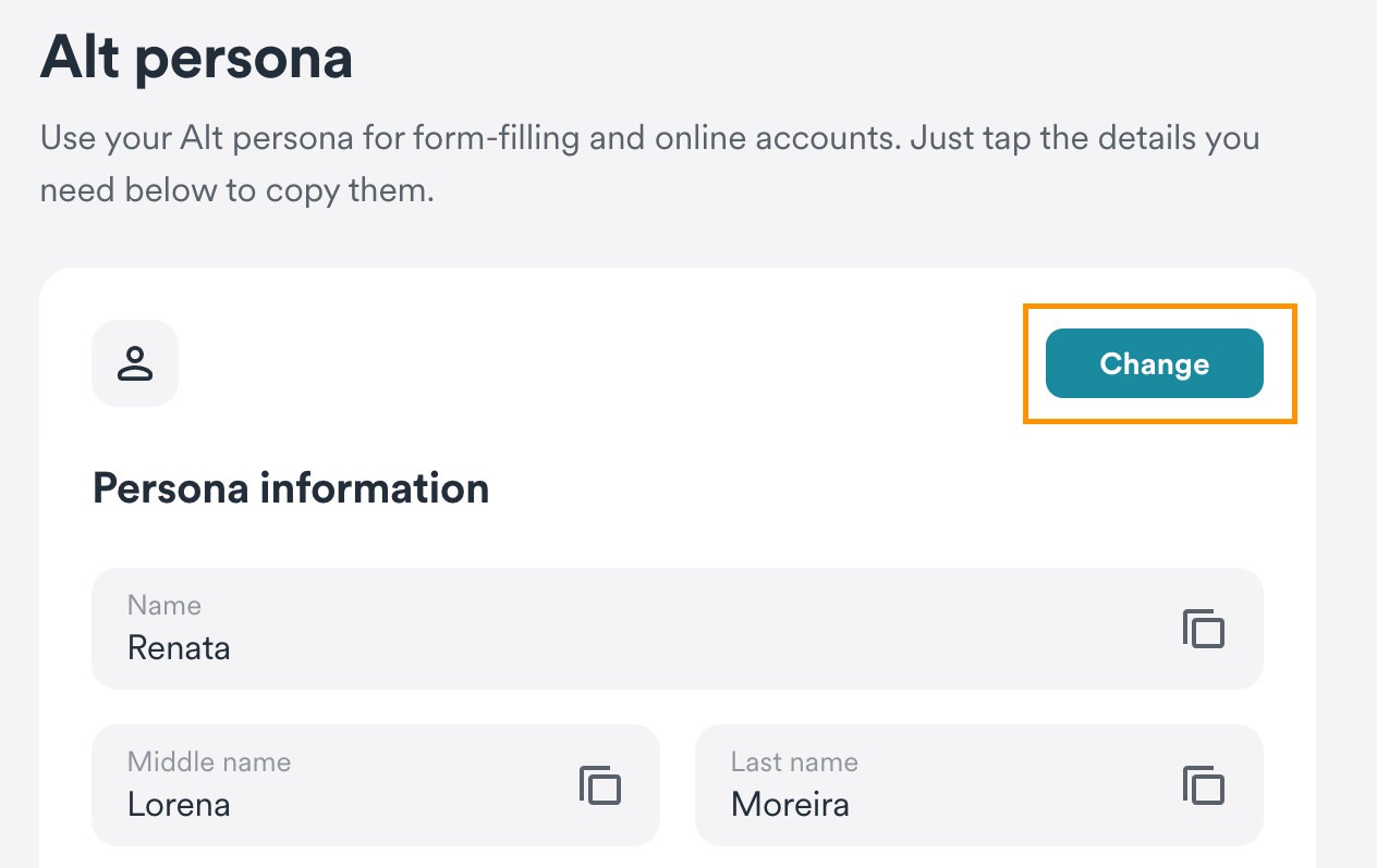 Scroll down and select Change next to Alt Persona