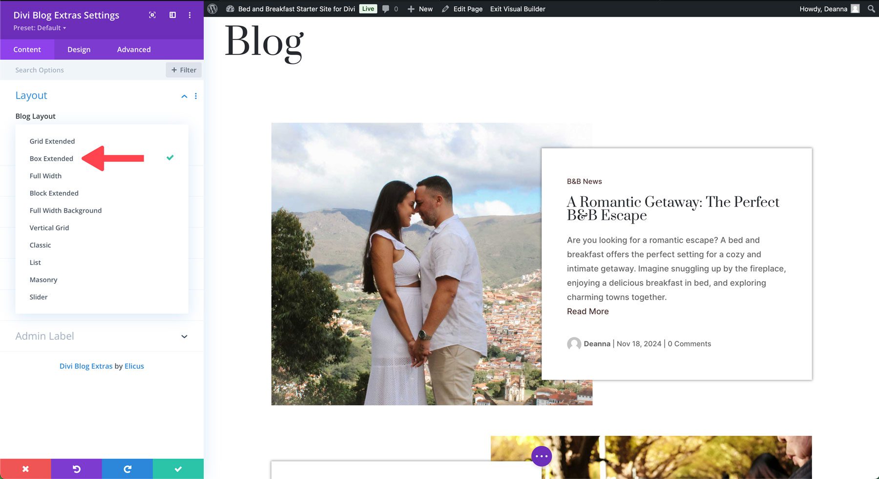 Divi Blog Extras box extended layout