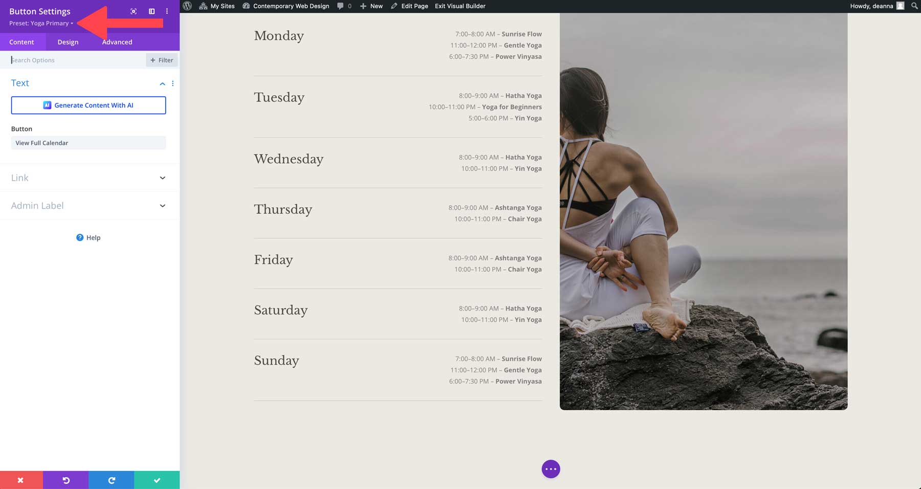 Yoga starter site for Divi