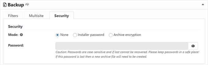 Adding security features to the WordPress multisite backup in Duplicator