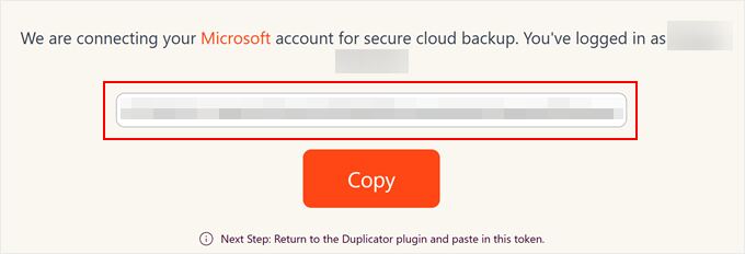 Copying Duplicator-OneDrive authorization code