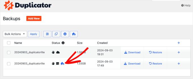 Duplicator's disaster recovery feature