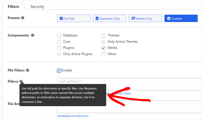 Duplicator's information snippet