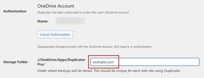 Creating a new folder path for the Duplicator-OneDrive backup