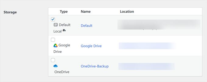 Choosing where to store the automated backups in Duplicator