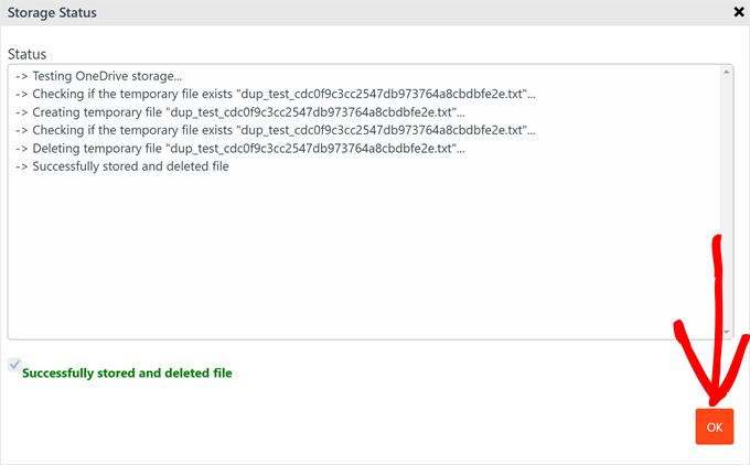 Successful testing of using a remote storage for Duplicator backups