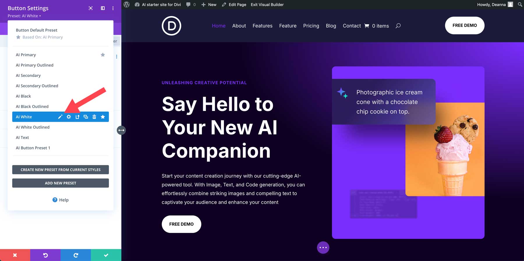 AI starter site for Divi