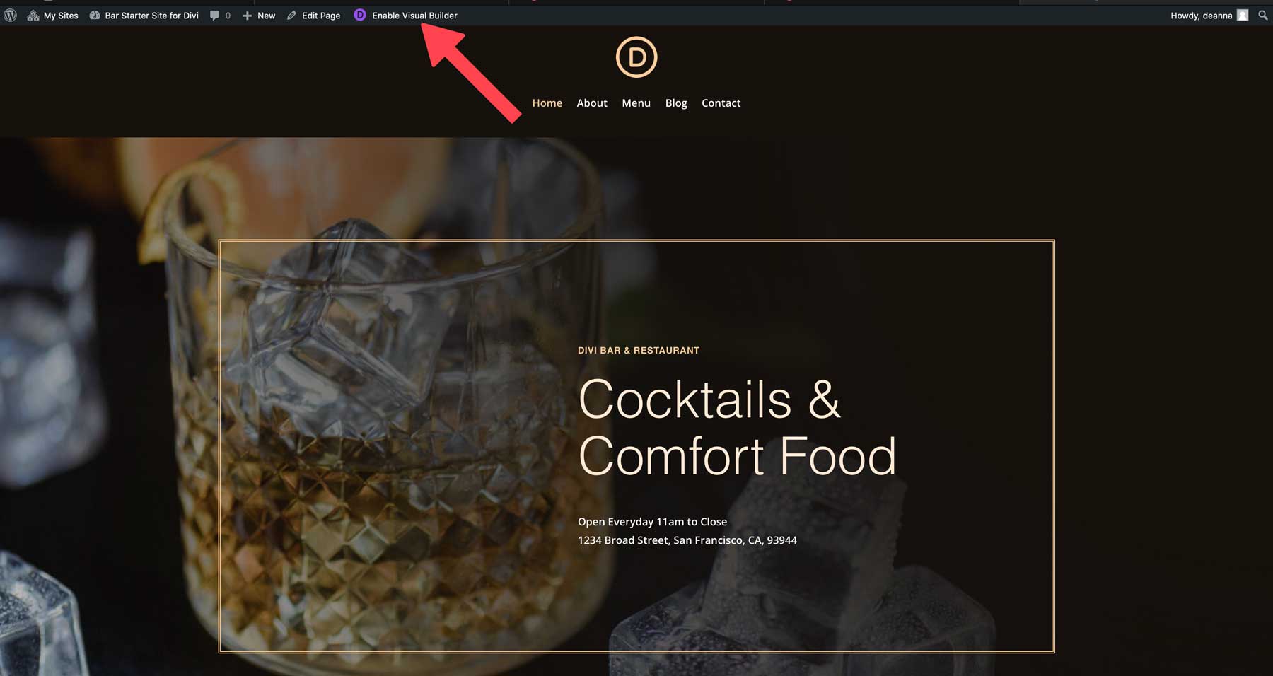 bar starter site for Divi