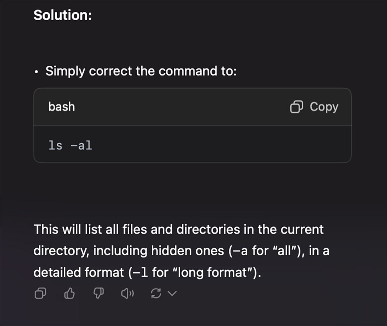 ChatGPT providing a solution for Terminal error