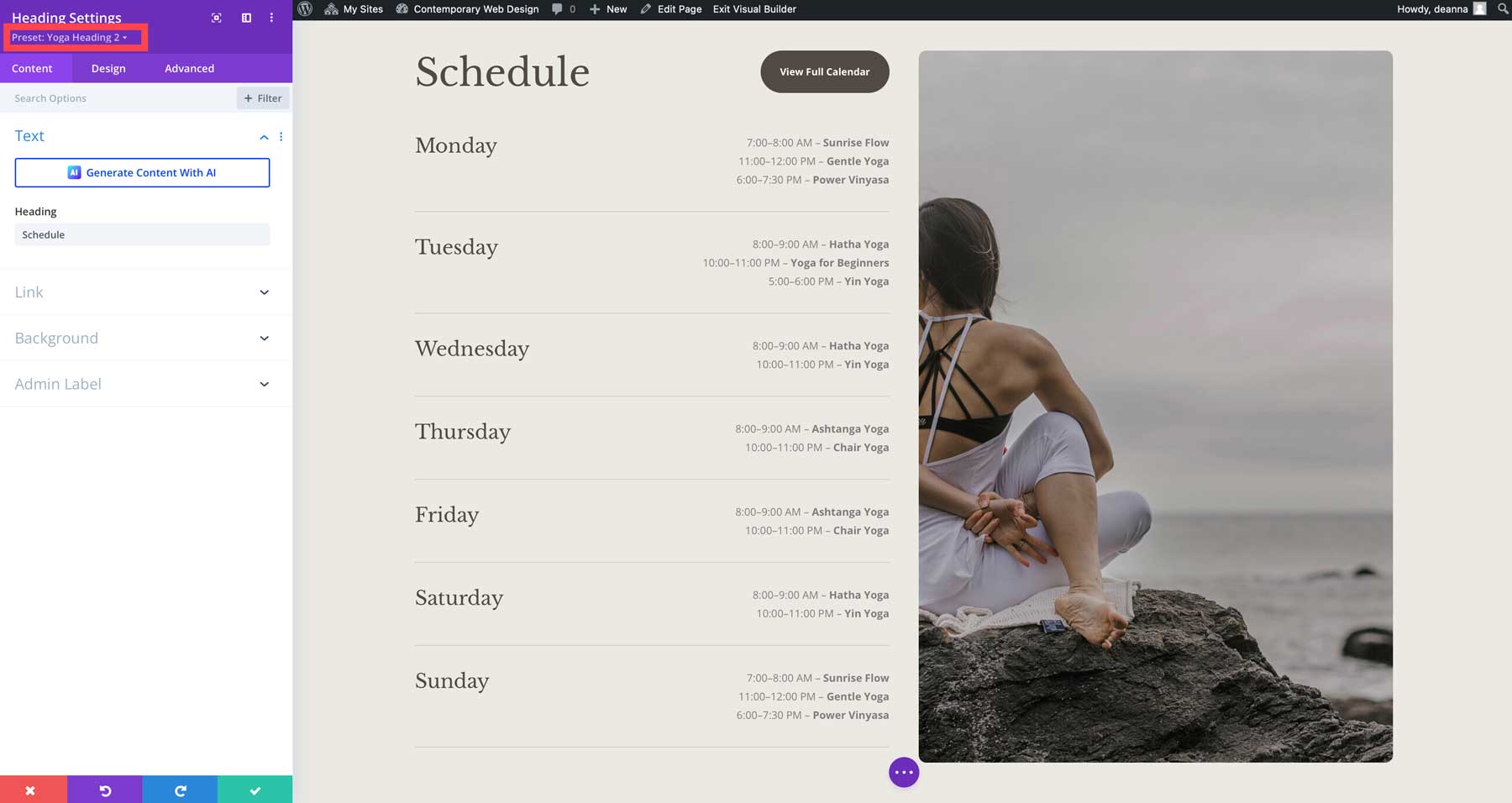 Yoga starter site for Divi