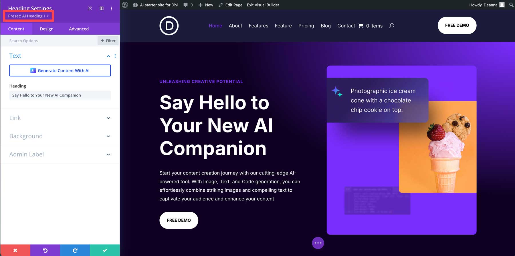 AI starter site for Divi