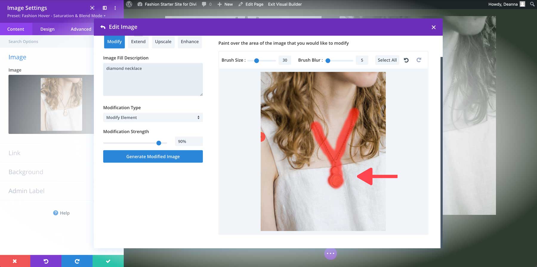 modify image with Divi AI