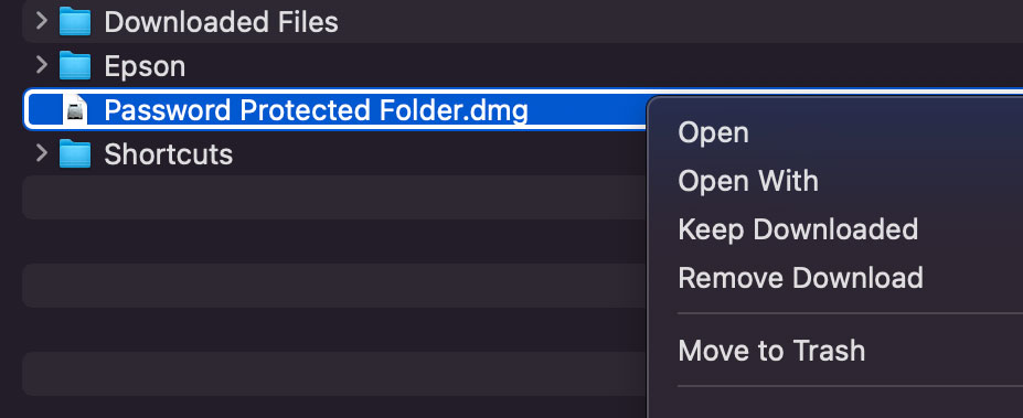 Moving the disk image file to the trash