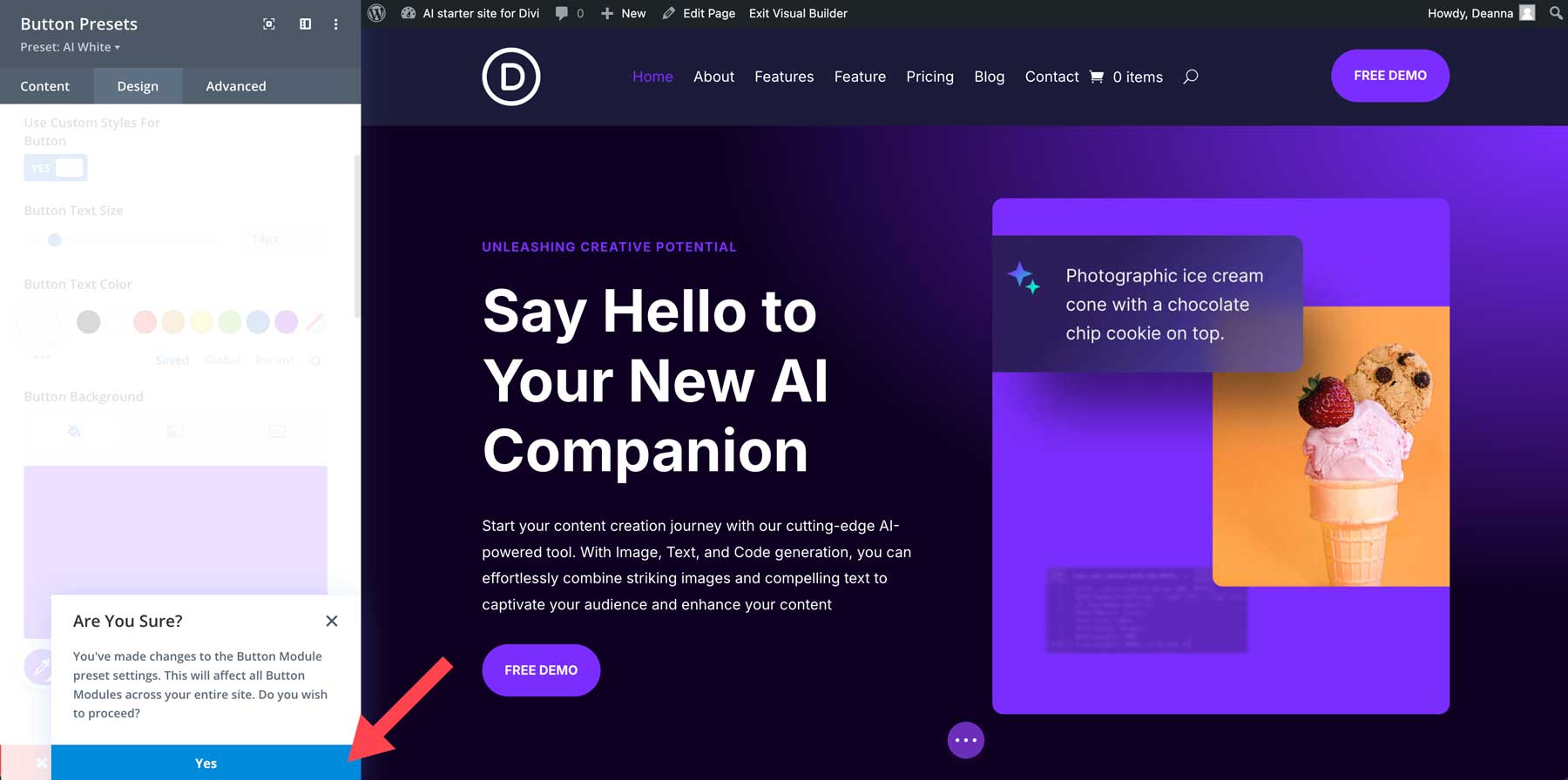 AI starter site for Divi