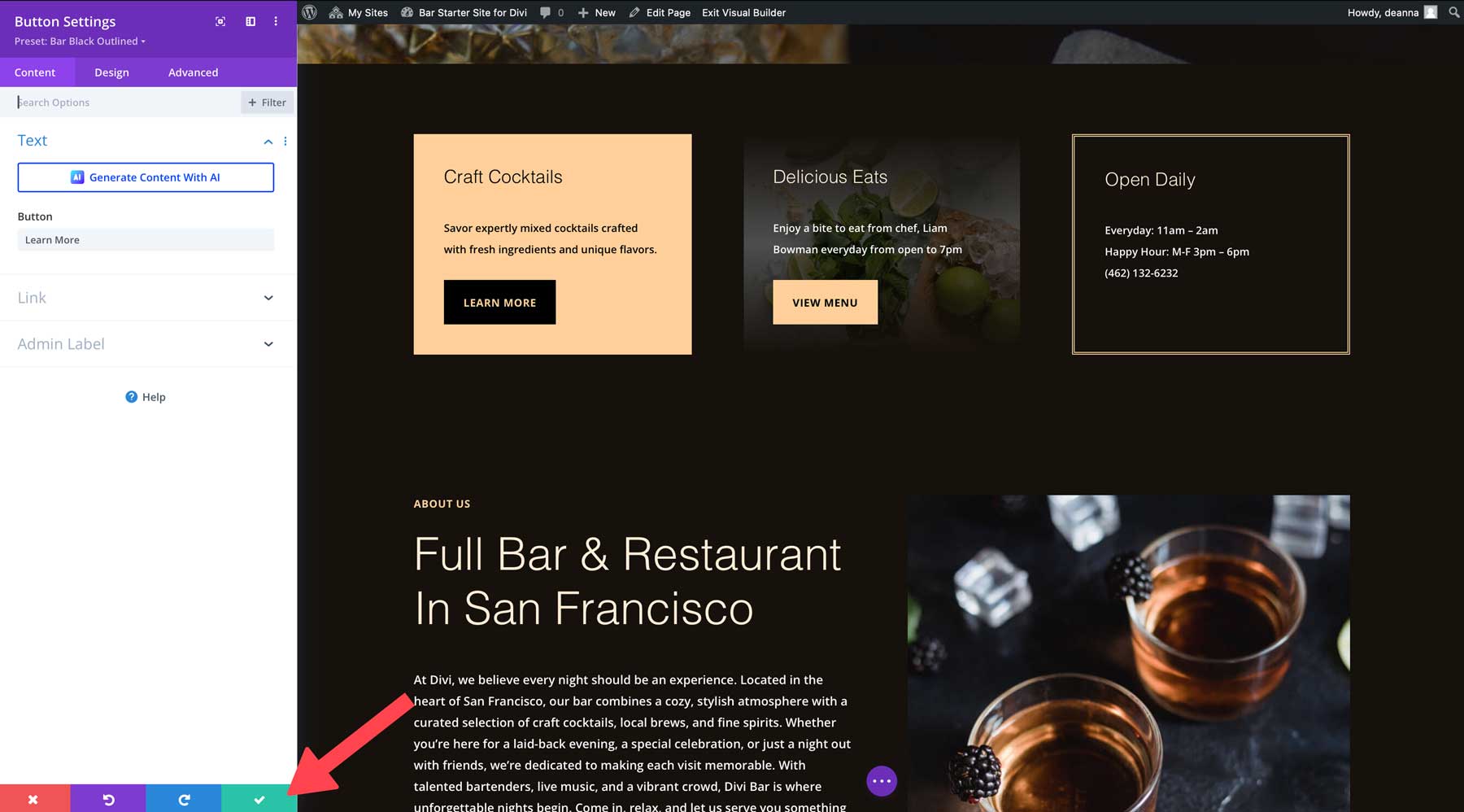 bar starter site for Divi