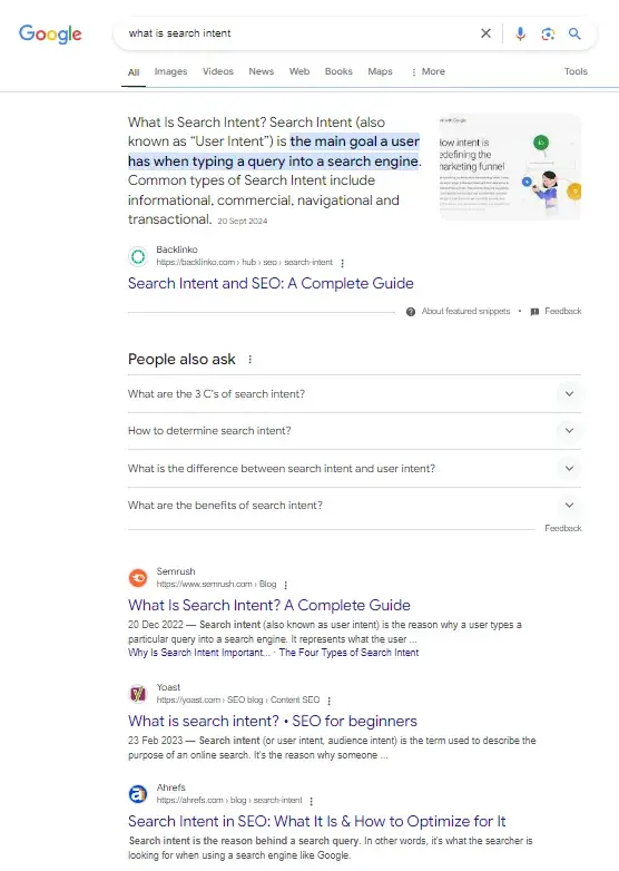 screenshot of google search results pages demonstrates how startups can establish search intent before they start their seo strategy.