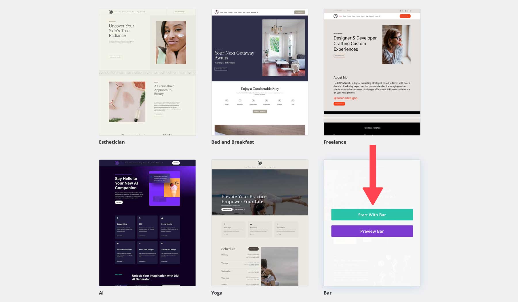 bar starter site for Divi
