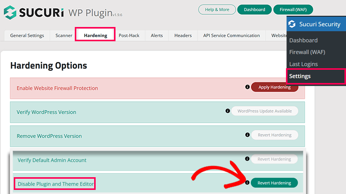 Sucuri enable theme file editor