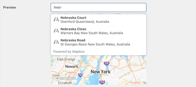 WPForms' Mapbox autocomplete